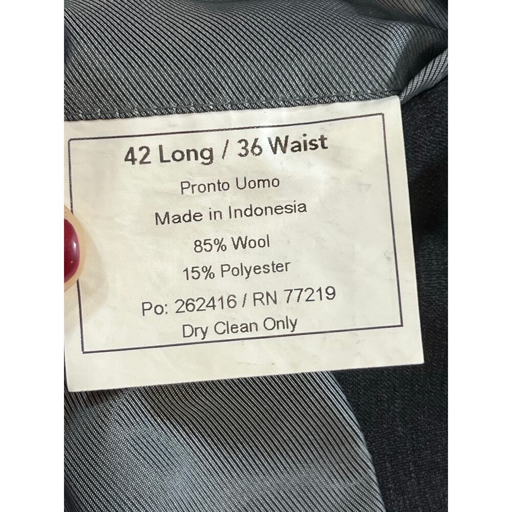 Promto Uomo Suit‎ Jacket Blazer Wool Charcoal Grey Mens Size 42 Long 36 Waist - Picture 5 of 7